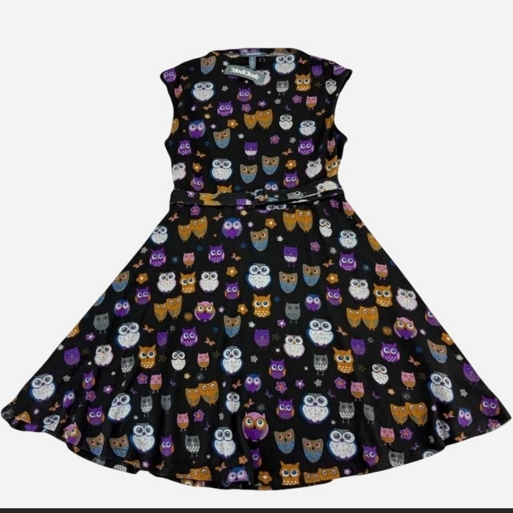 Owl Print Black Dress - Picture 2 of 8